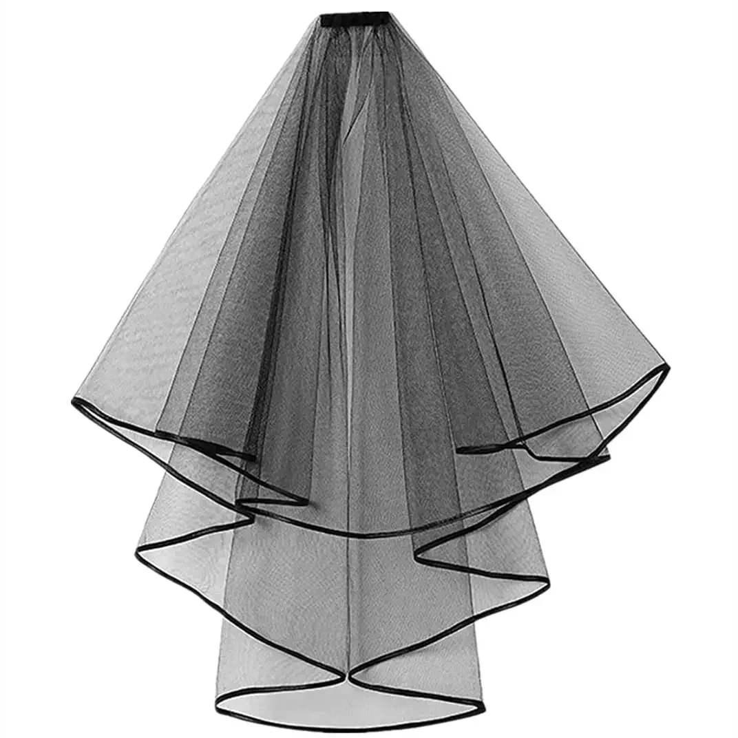 Simple 1 Tier Elbow Length Tulle Ribbon Edge Destination 60cm-80cm White Ivory Plastic Comb Wedding Veil
