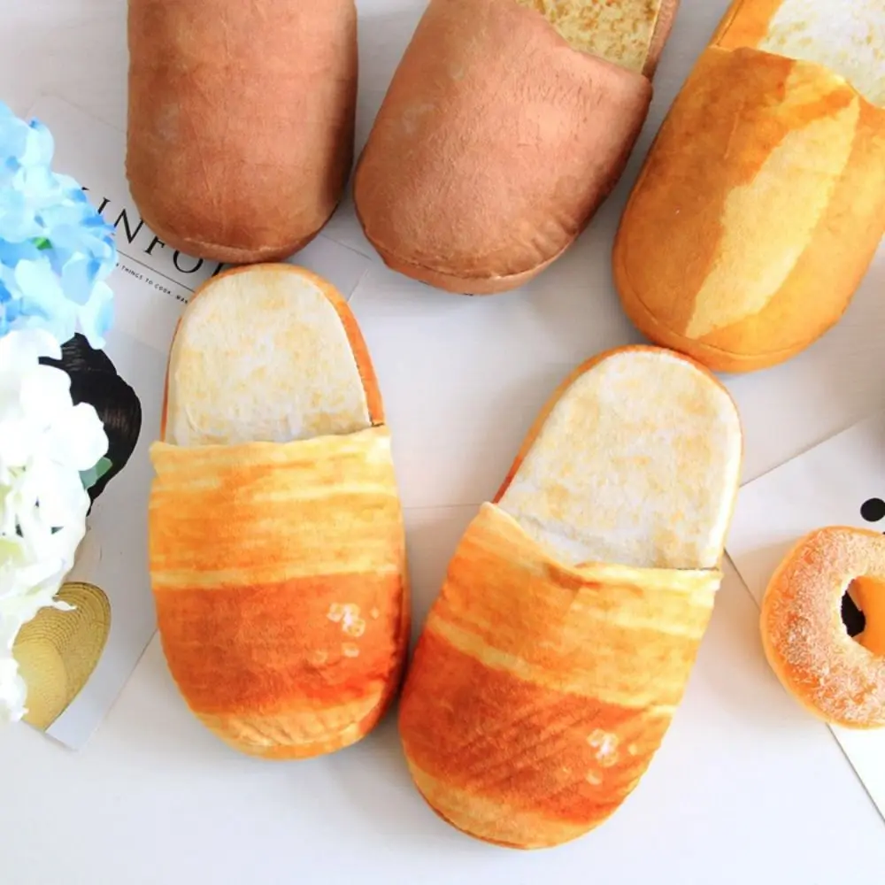 Non-Slip Creative Simulation Bread Slippers Soft Bottom Thick Sole French Bread Slippers Shoes Funny 3D Bread Slides Indoor