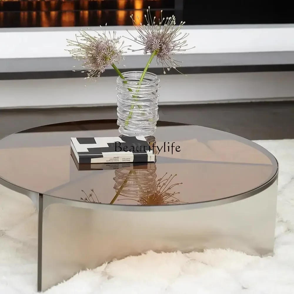 

13 Light Luxury Tempered Glass Round Coffee Table Set Italian Minimalist Modern Creative Villa Designer