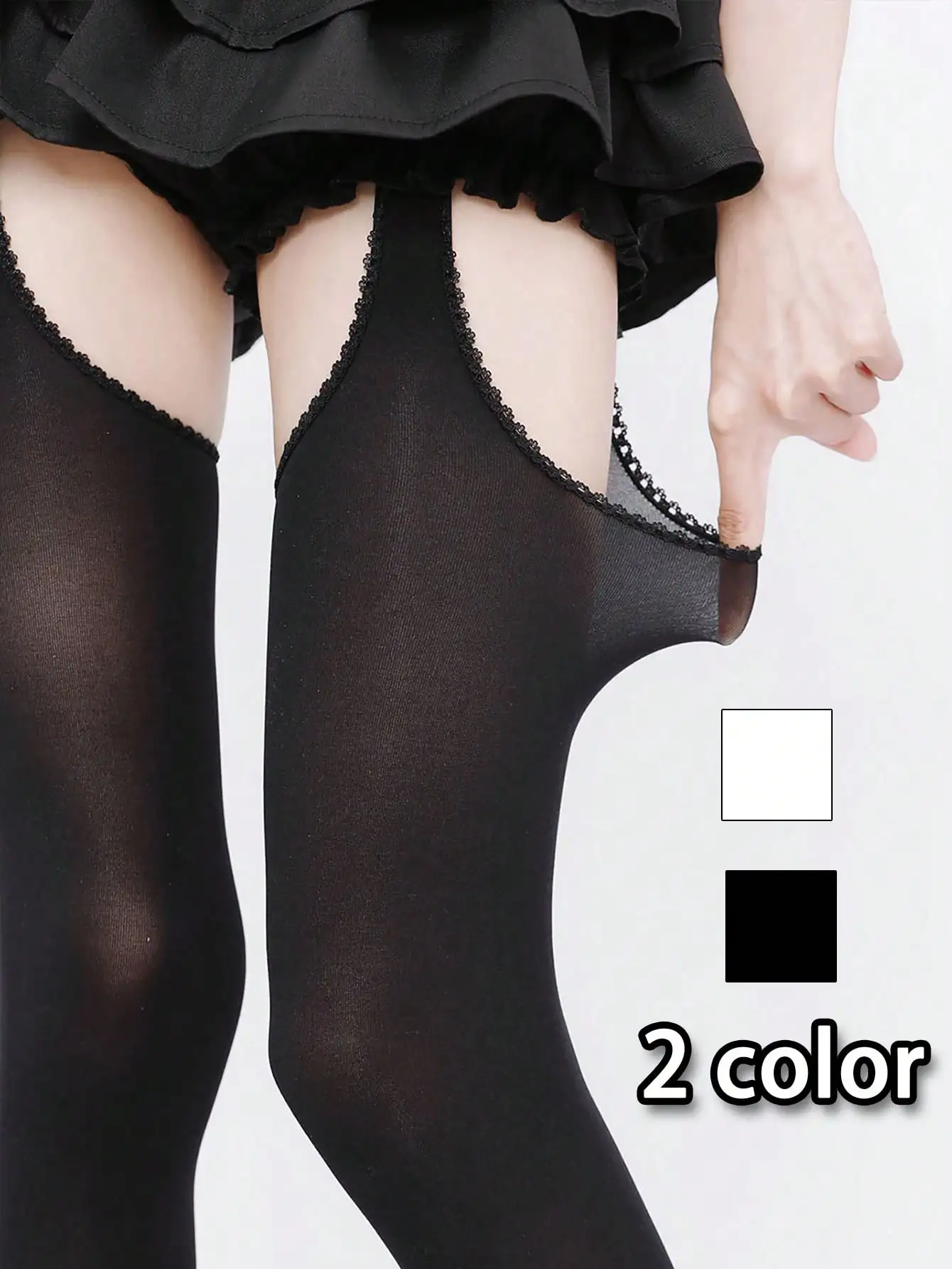 

Women's Sheer Thigh-High Stockings with Lace Trim and Cutout Detail