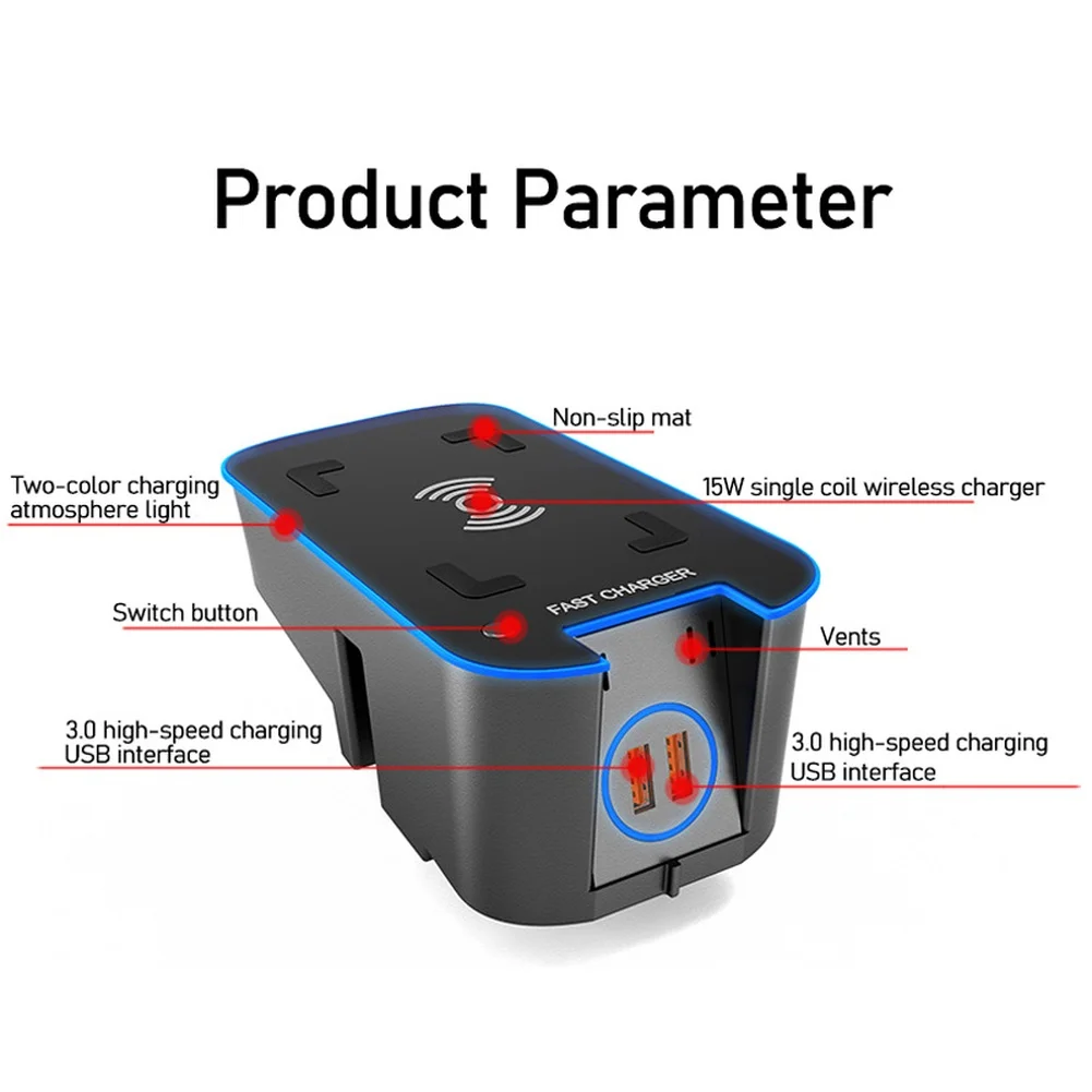 For Daily Commuting Black 15W Wireless Charger Travel Wireless Charger In-car Charging Station Plug-and-play Setup
