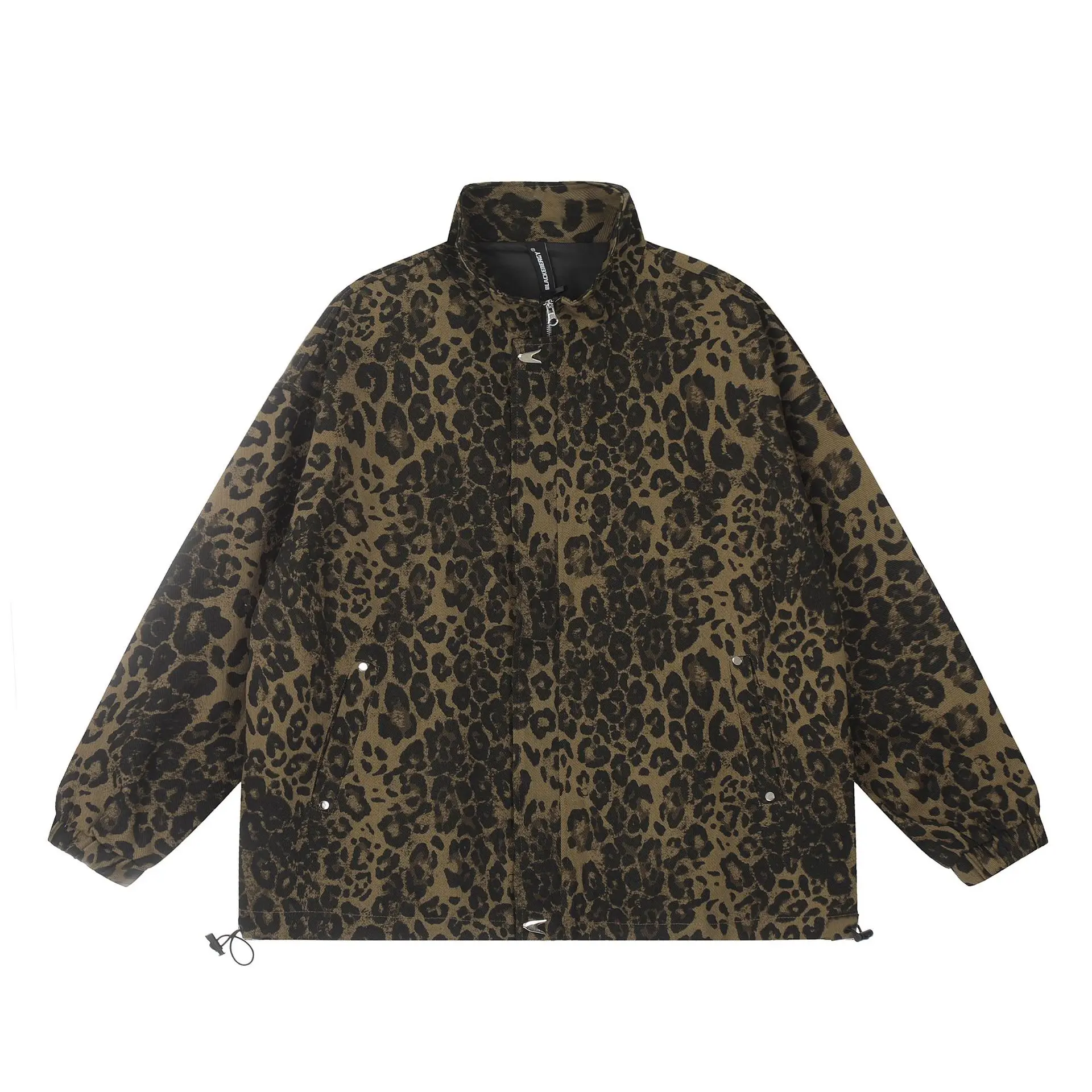 Vintage Leopard Jackets Zipper Coat Streetwear 2024 Harajuku Hip Hop Oversized Jacket Outwear for Women and Men