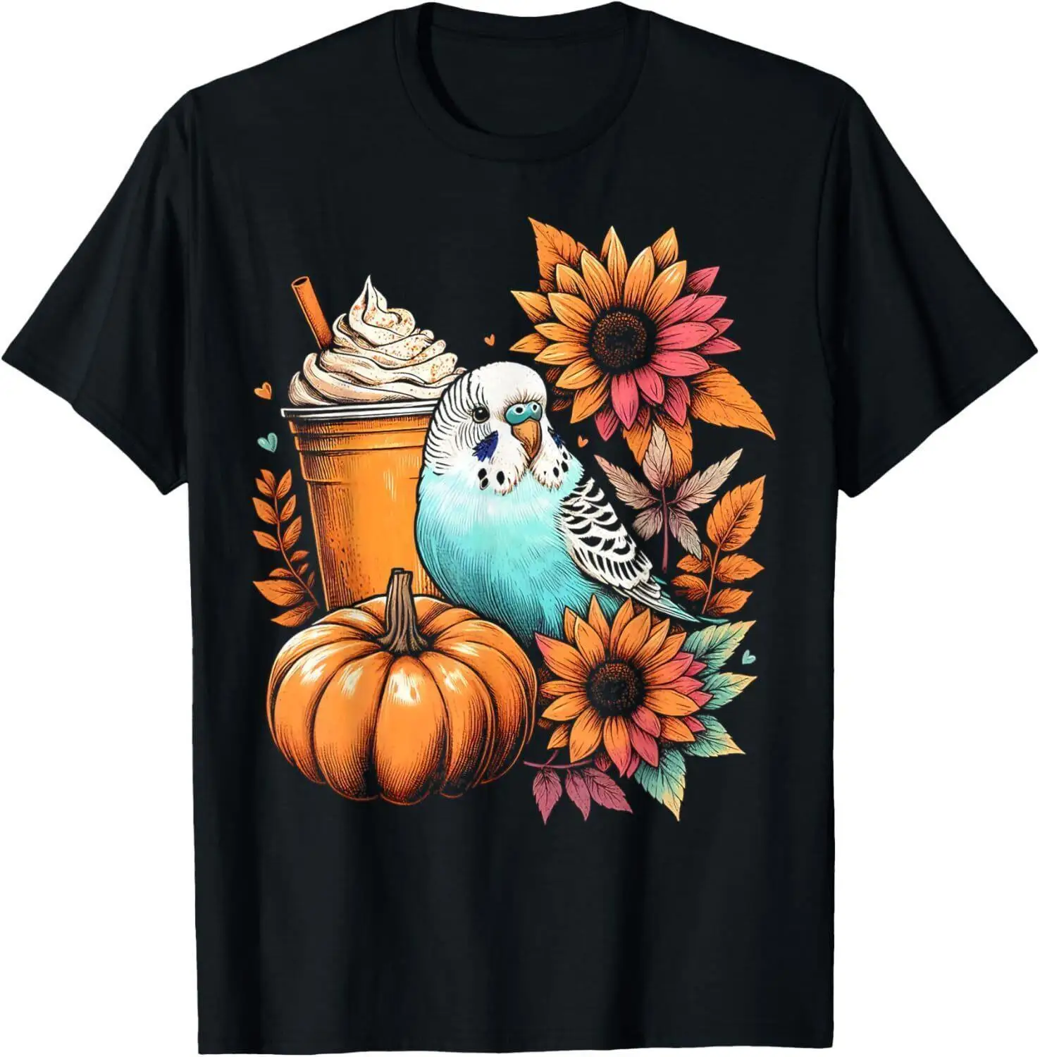 Budgie Parakeet Pumpkin Spice Latte Lovers Budgerigar Autumn T-Shirt