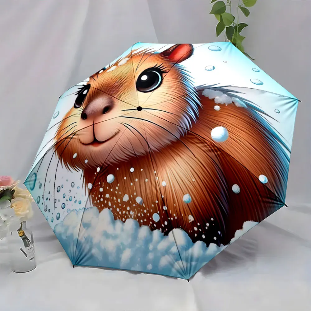 1PC Cartoon Squirrel Umbrella with Snowy Design Print 8 Iron Ribs Folding Umbrella Auto-Open Fashion Sunshade