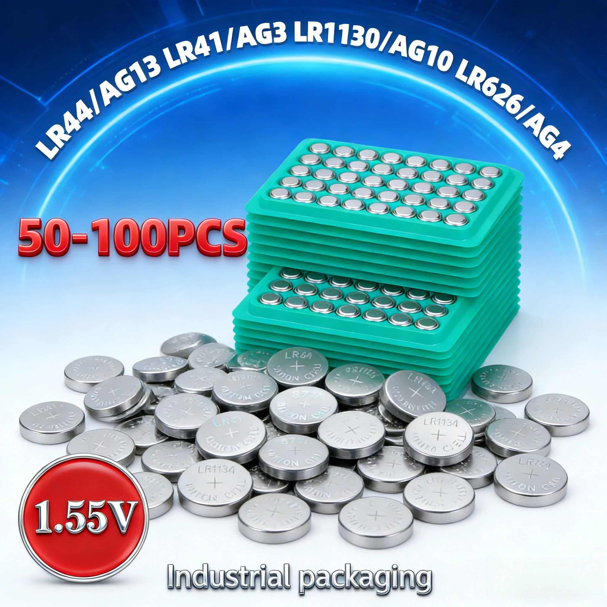 

AG13 LR44 Coin Cell LR41 LR1130 LR626 50-100PCS 1.5V Power for Watch Calculator Thermometer Reliable Button Batteries Multi-Pack