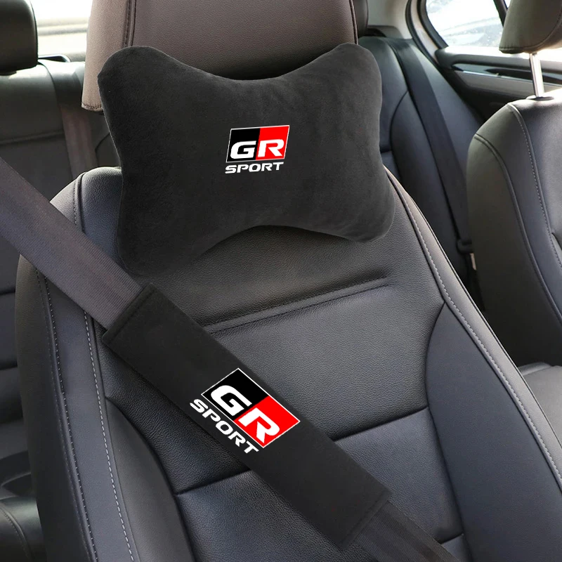 Car Seat Belt Protect Shoulder Pads Safety Handle Cover Headrest Neck Pillow For Toyota GR Sport Gazoo Racing RAV4 C-HR Mirai