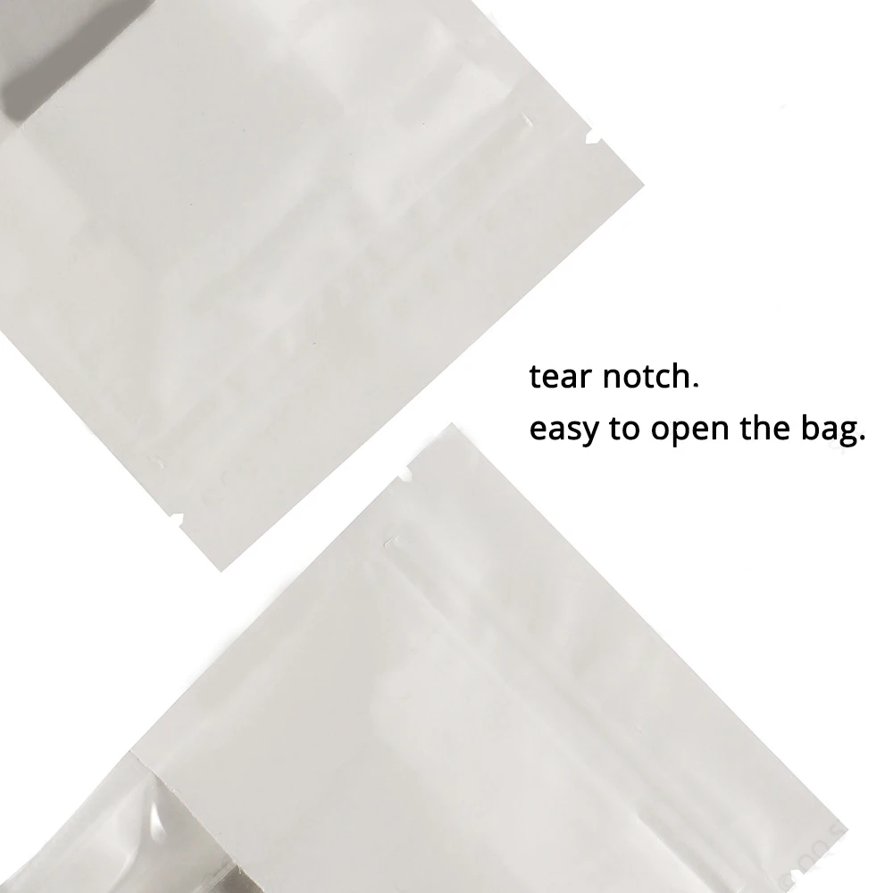 100pcs Matte White Flat Paper Zip Lock Pouches Reusable Tear Notch Sachet Heat Sealable Mylar Packaging Bags With Clear Window