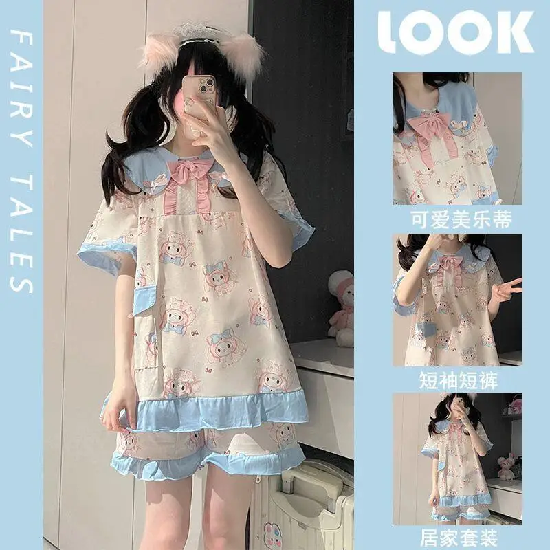 Sweet Lovely Student Pajamas Two-Piece Set Cartoon Anime Women's New Short Sleeved Shorts Korean Version Home Wear Breathable