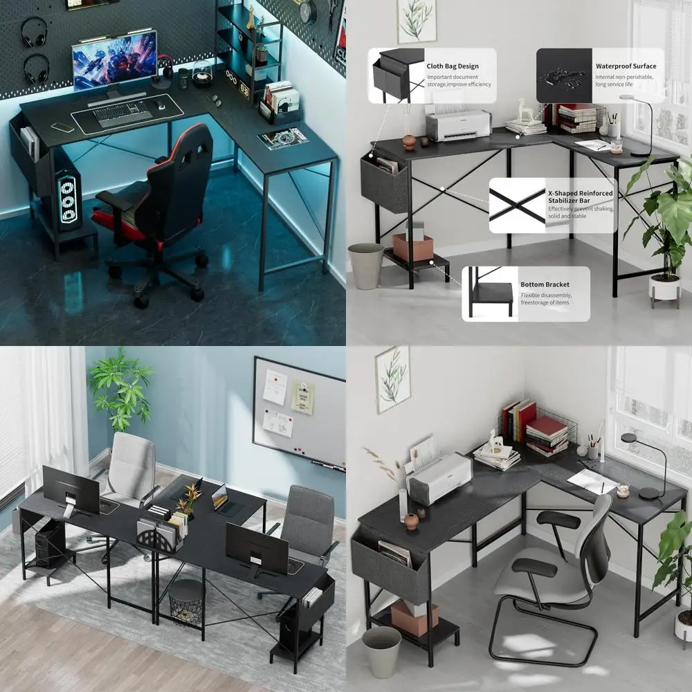 

50-дюймовый L-образный игровой стол с двусторонним углом, деревянной столешницей и металлическим каркасом для ПК, письма, учебы и студенческого использования