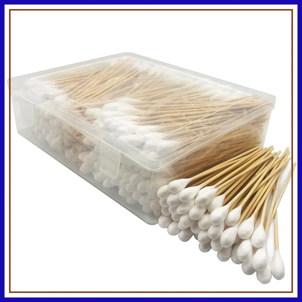 

6-Inch Large Cotton Swabs 400 Pcs in Storage Box, Bamboo Sticks, Absorbent Tips for Pet Care