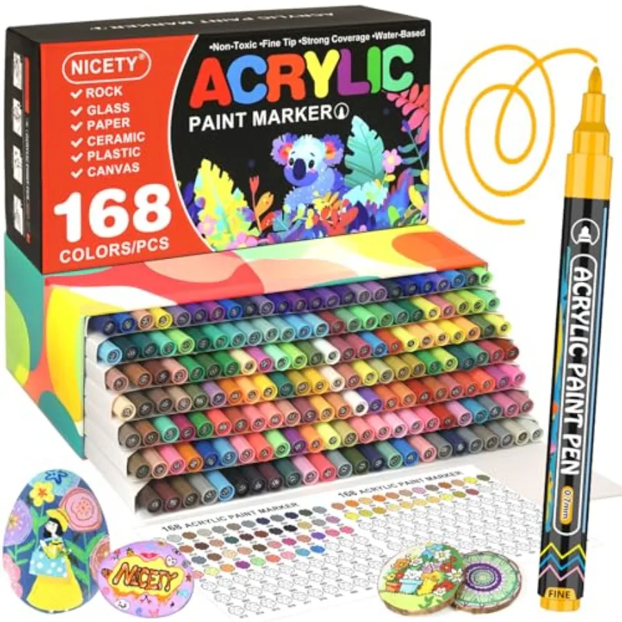 

168 Acrylic Paint Markers, Acrylic Paint Pens, 0.7mm Fine Tip Fabric Paint Markers for Clothes and Textile - High Coverage on W