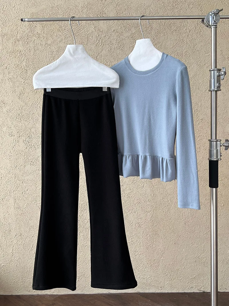 Fleece Lined Thickened Flared Casual Pants For Women Loose Floor-length Trousers