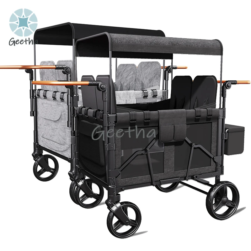 

Custom LOGO 4 Seats Baby Wagon Stroller for 4 Kids with Sunshine Canopy, Adjustable Handlebars, Removable Seat