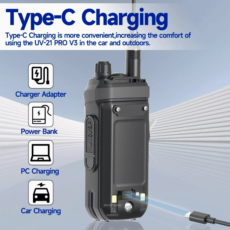 شاحن Baofeng UV 21 Pro Walkie Talkie 16KM AM طويل المدى مقاوم للماء متعدد الموجات من النوع C