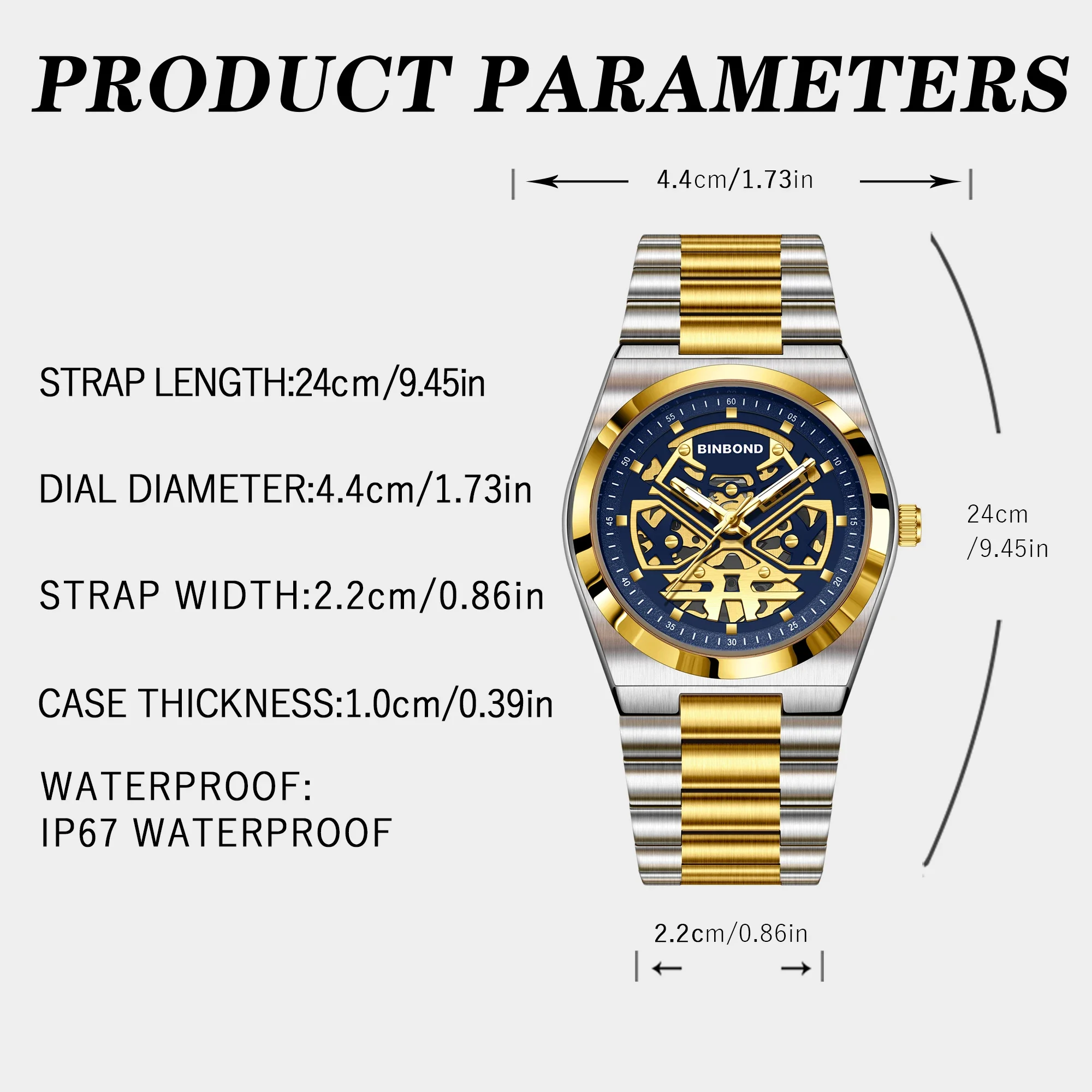 BINBOND العلامة التجارية الفاخرة رجل ساعة اليد مقاوم للماء مضيئة الهيكل العظمي الجوف الرجال الساعات الفولاذ المقاوم للصدأ كوارتز ساعة رجالي الذكور