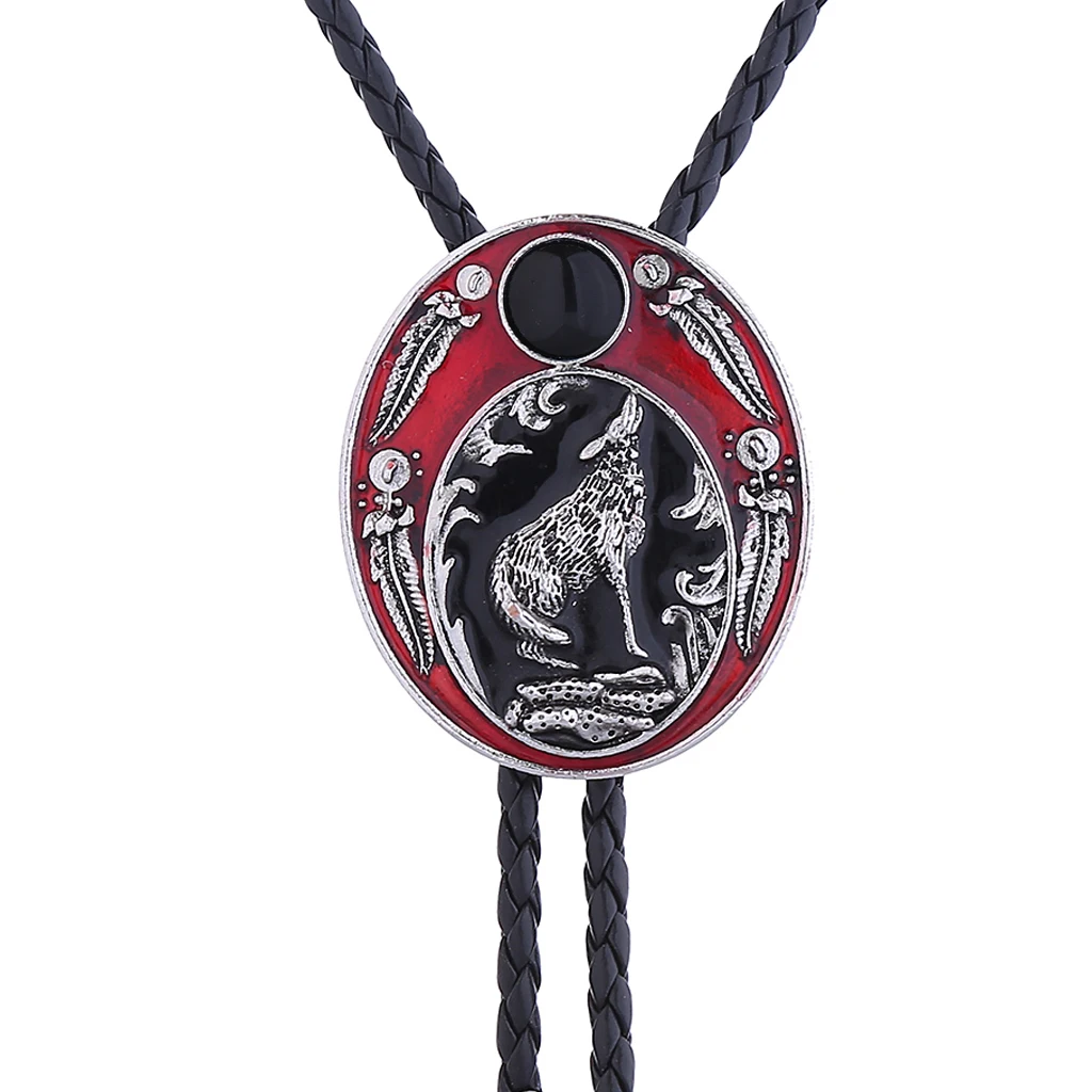 New Painted Wolf Roar Agate Bolo Tie - Handcrafted Men's Fashion Jewelry with Adjustable Leather Cord