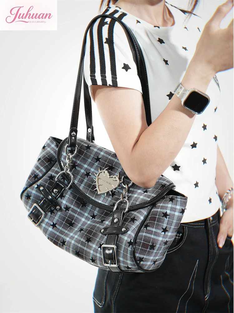 

Japanese Yabi Y2k Niche Original Design Sweetheart Spice Girl Large Capacity Bags Plaid Chain Shoulder Armpit Bag for Women
