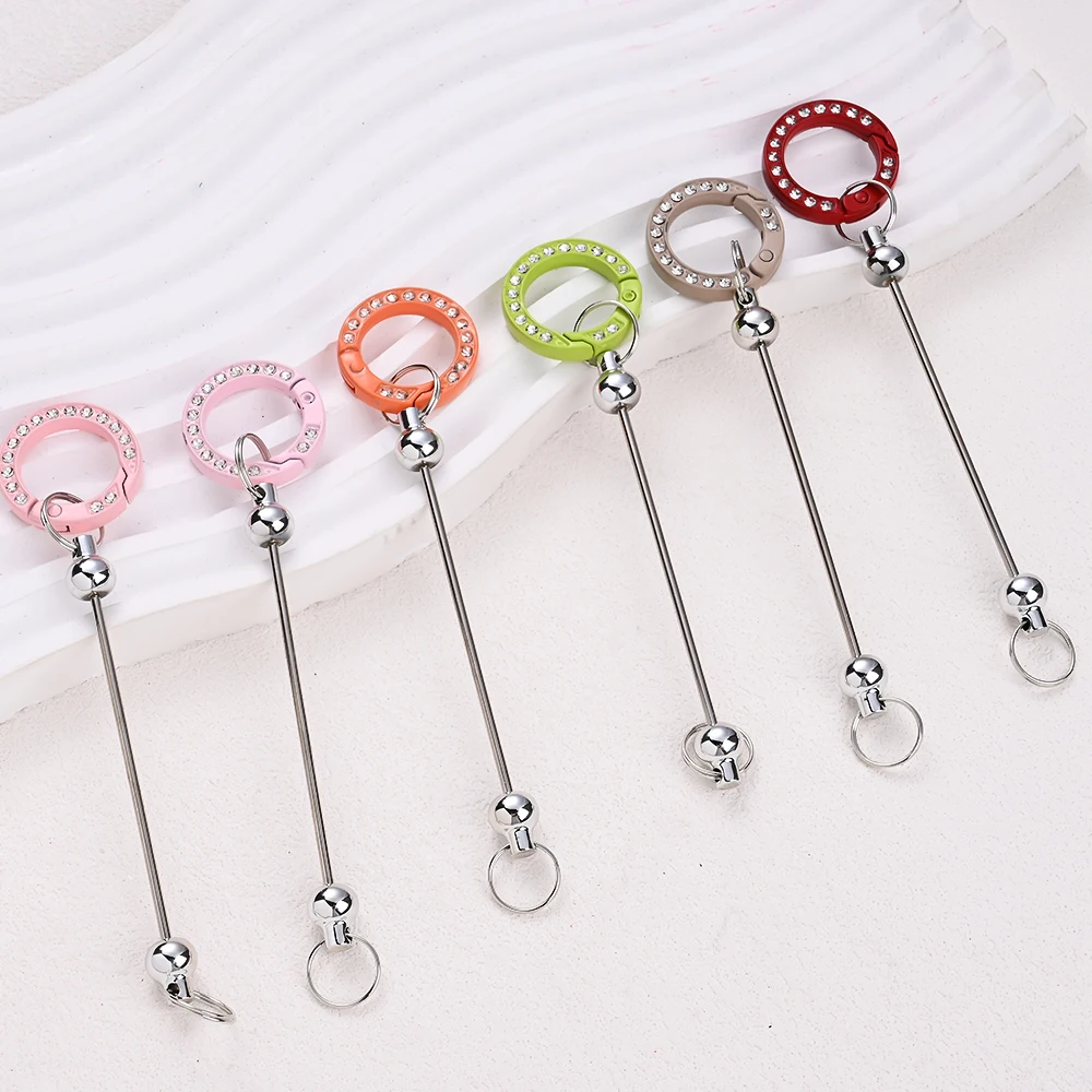 12 Stück DIY Perlen-Schlüsselanhänger-Stäbe mit Strass-Rundkarabinerverschlüssen Metallstab für Schlüsselanhänger und Schmuckherstellung Bastelzubehör – Detail 6