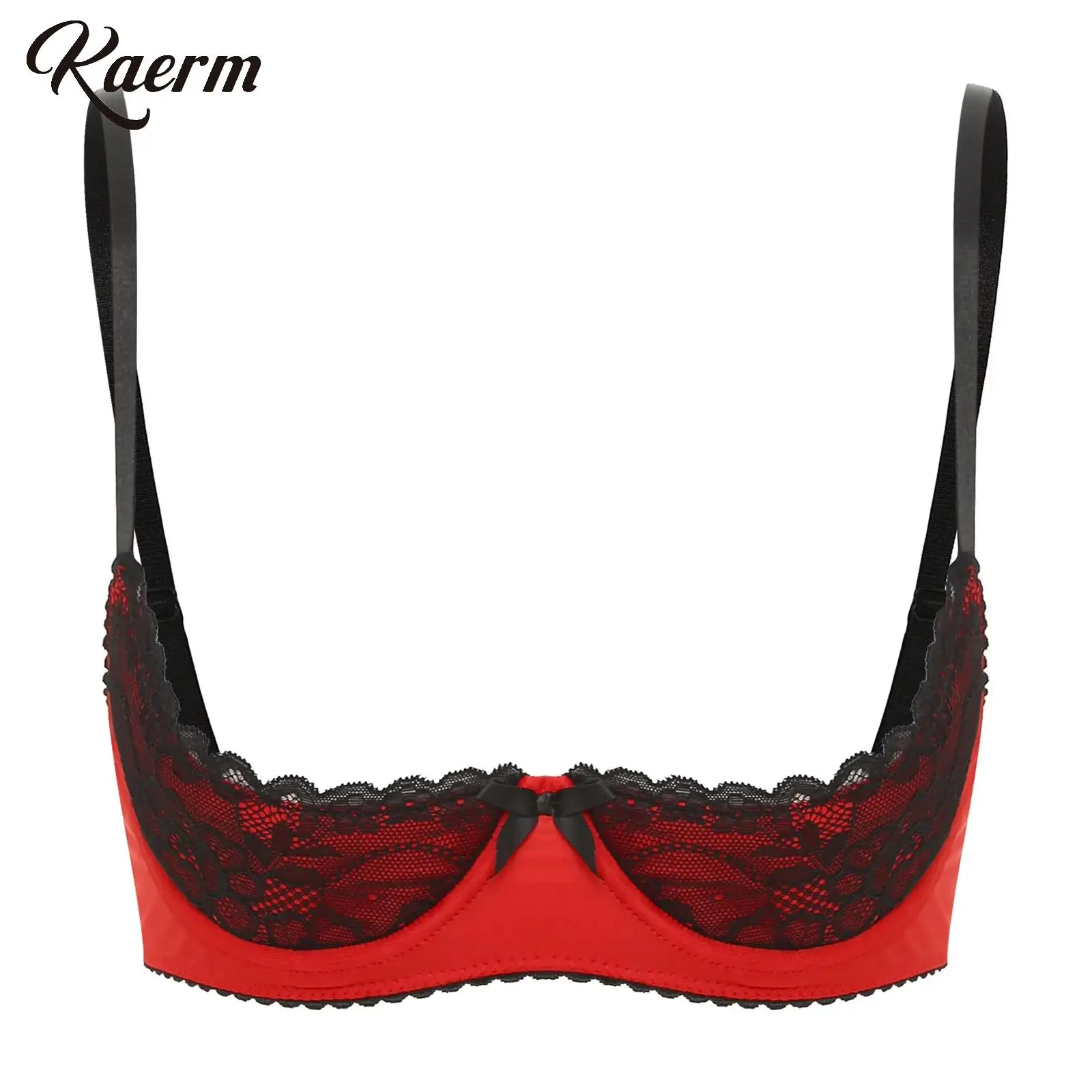 Women Sexy Bra Lingerie Adjustable Spaghetti Straps Underwire Half Cup Lace Push Up Balconette Bra Underwear for Dress-up Party