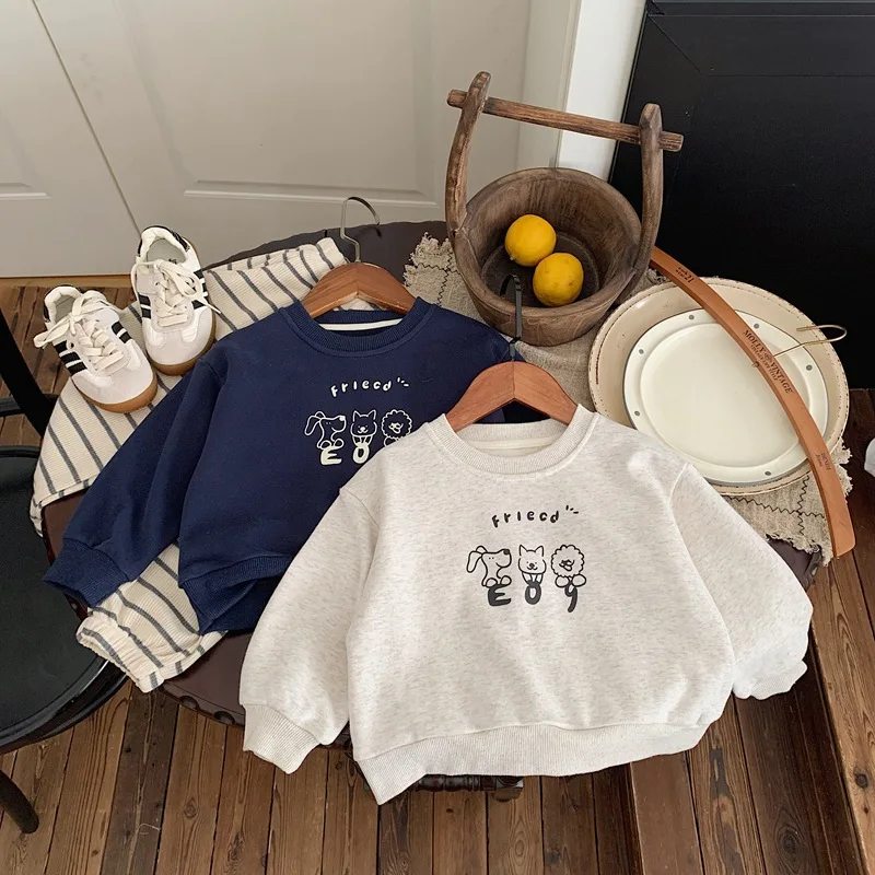 2025 Autumn New Children Long Sleeve Sweatshirt Cotton Boys Girls Cartoon Print Pullover Kids Versatile Casual Tops Baby Clothes