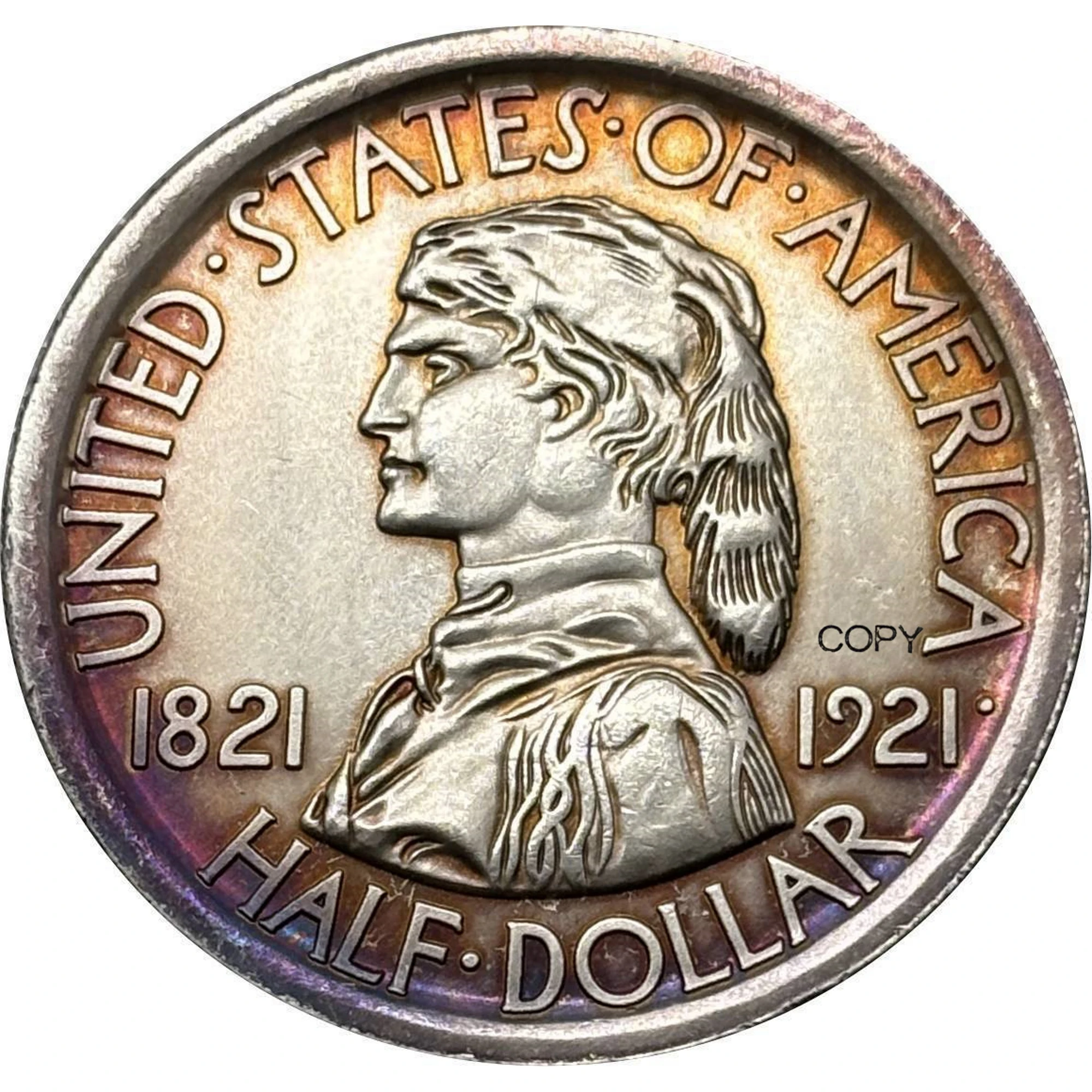 الولايات المتحدة 1821 1921 1/2 نصف دولار ميسوري القرنية سيداليا الولايات المتحدة الفضة مطلي نسخة تذكارية عملات Ww2