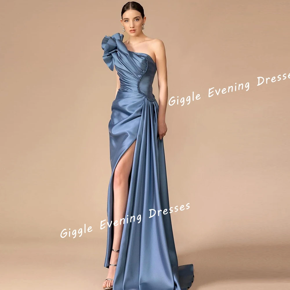 

Giggle Luxury One-Shoulder Pleating Evening Dresses Women 2024 Slit New Arab فساتين السهرة Floor-Length Bride Wedding Party Gown