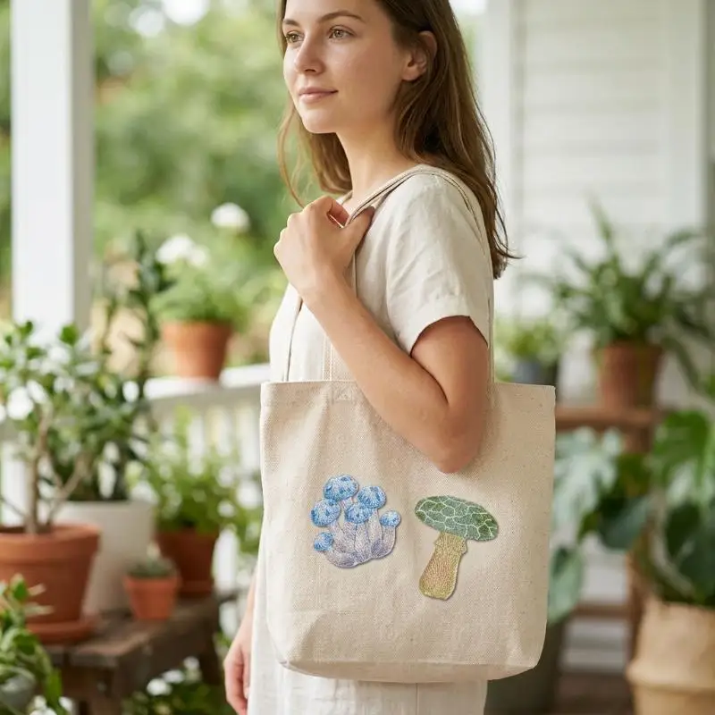 Exquisite Plant Colored Mushroom Embroidery Iron On Pudding Countryside Style Girls' Shoulder Bag DIY Decoration Badge