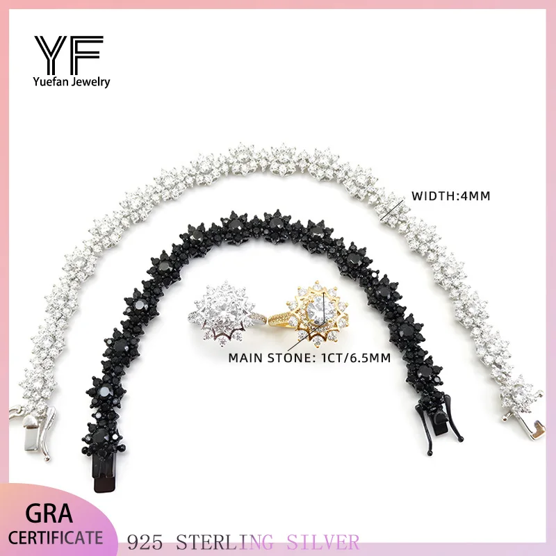 

Hip hop Moissanite Silver S925 Moissanite 4.0mm Sunflower Bracelet Full Diamond Design Light Bracelets For Women and Men Jewelry