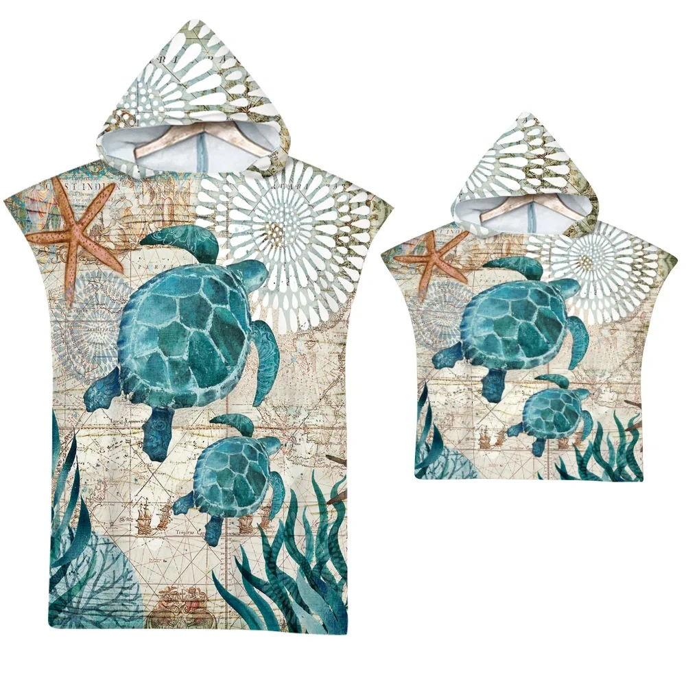 Sea Turtle Bath Towel Quick-drying Hooded Cape Large Towel Microfiber Beach Towel Wetsuit Adult Parent-child Poncho Bathrobe