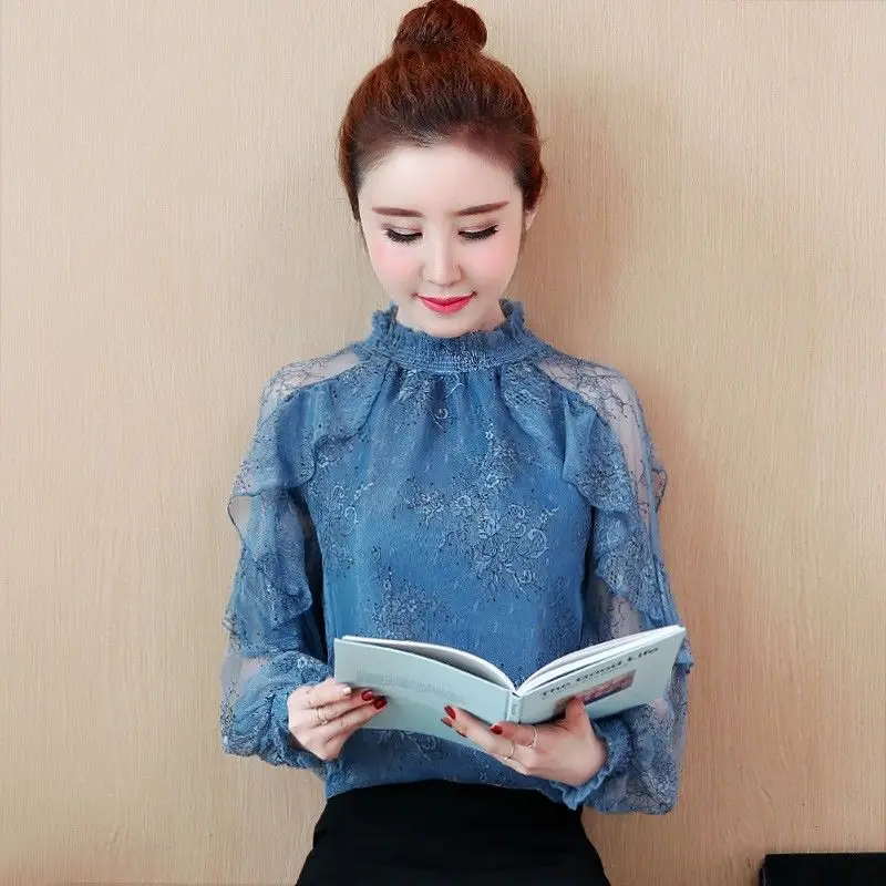 Lace Shirt Women's 2024 Spring/Summer Korean Edition New Chiffon Shirt Top Fashion Loose Chiffon Shirt Trend