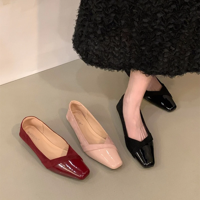 Designer de luxe printemps femmes banlieue chaussures à talons bas épissure concise bout carré sans lacet chaussures dames Eelgant robe de soirée chaussures