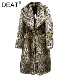 DEAT Women's Coat Faux Fur Turn-down Collar Luxury Leopard Printed Loose Thick Long Windbreak 2024 New Fashion Winter 11A01240