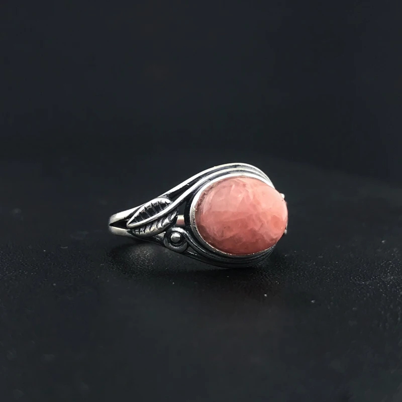 CSJ Natural Rhodochrosite Rings 925 Sterling Silver Precious Gemstone Fine Jewelry Wedding Engagment for Women Lady Gift