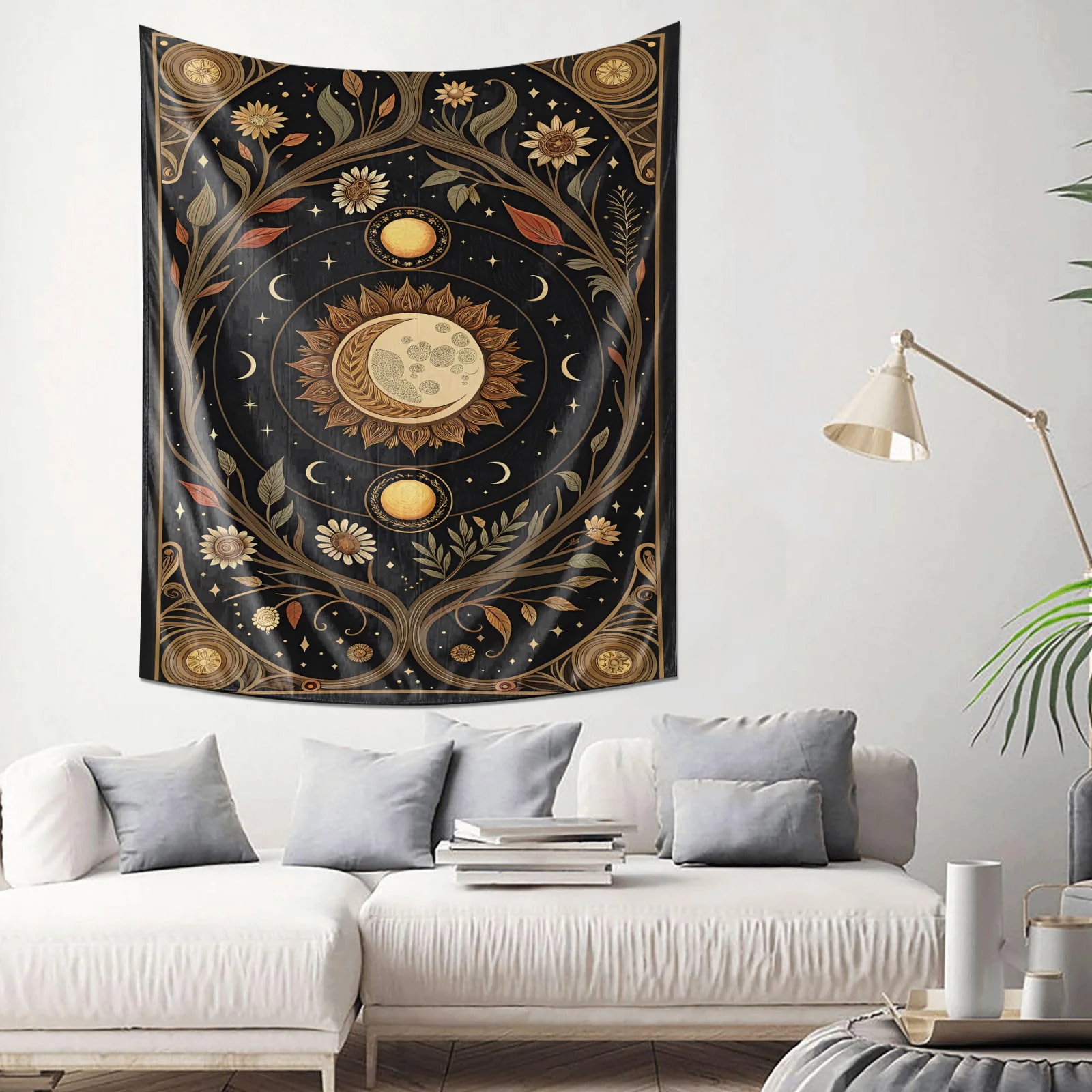 

"Vintage Astronomy Theme Tapestry - Sun and Moon Decorative Hanging Cloth"