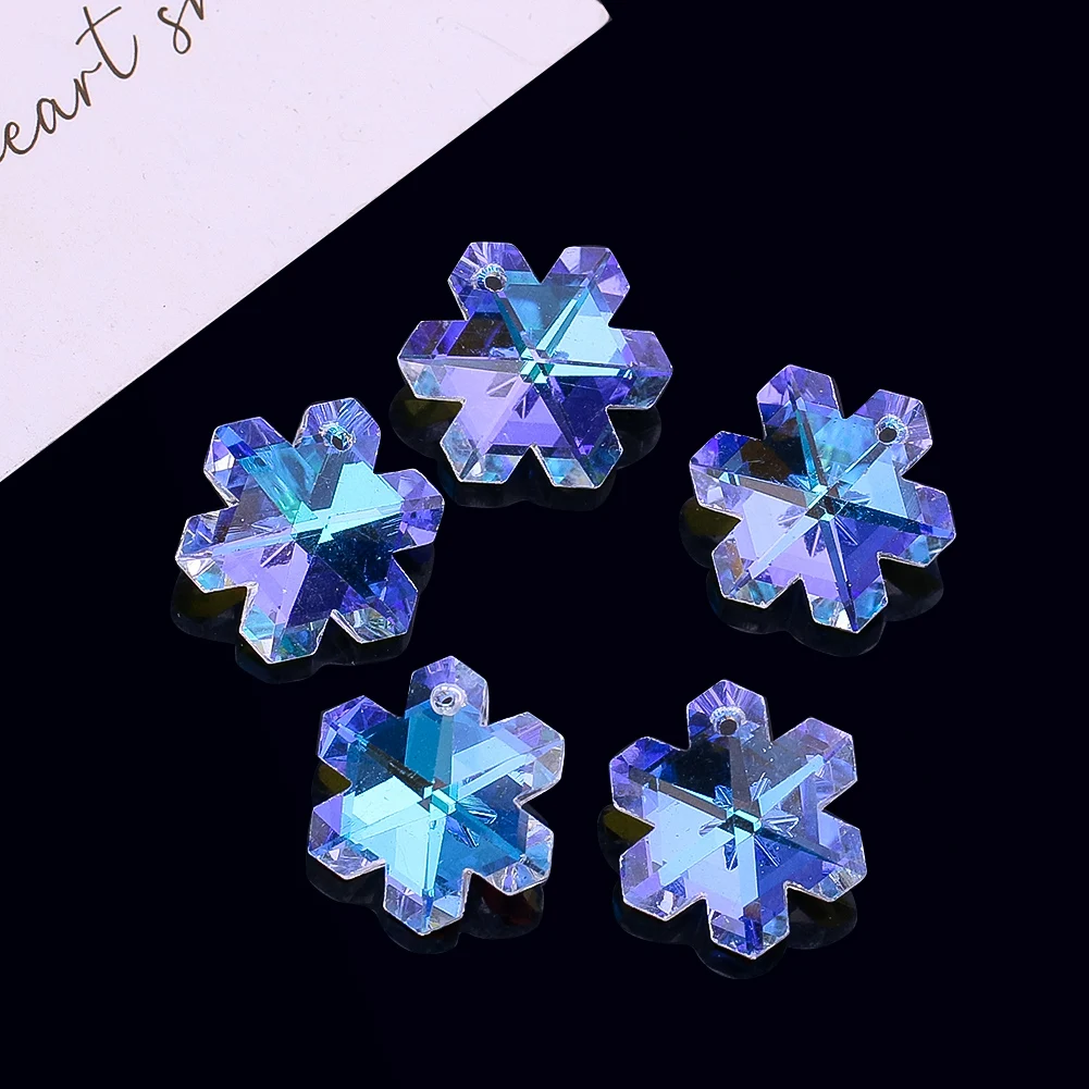 5PCS AB Crystal Octagonal Beads Pendant Sunflower Snowflake Shape Door Curtain Glass Beads DIY Jewelry Lamp Hanging Accessories