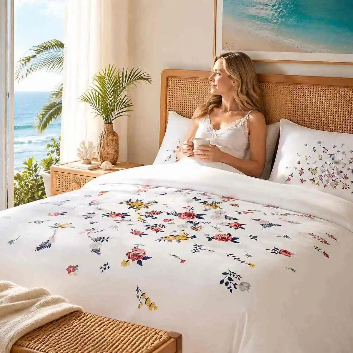 2/3Pcs Floral Cluster Printed Duvet Cover Set, White Base Vintage Botanical Flower Bedding Set, Soft Breathable Duvet Cover with Pillowcases for Twin Full Queen King Size Bedroom Home Decoration
