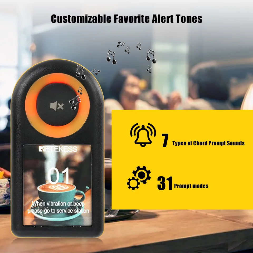 RETEKESS TD169 Drahtloses Restaurant-Pager-System, Vibrationsglocke, wasserdichter Vibrator, Coaster-Buzzer mit großer Reichweite für Food Truck und Café – Detail 3
