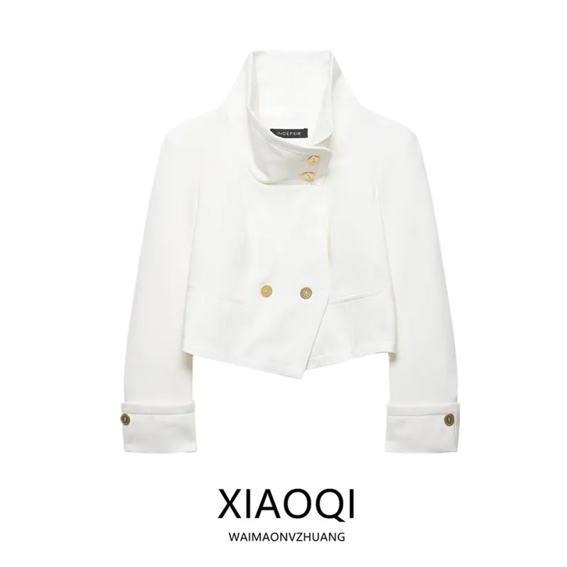 

Весна 2026: Новинка! Женская укороченная куртка с длинным рукавом, воротником-стойкой и пэчворком. Универсальная модная верхняя одежда в стиле High Waist.