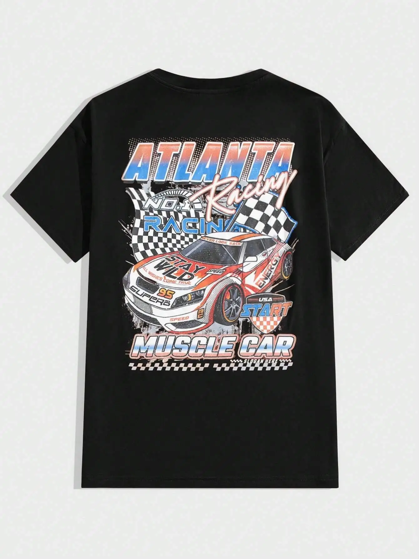 Atlanta Racing Muscle Car Street Graphic Men T-Shirts Cotton Oversized Short Sleeve Loose T-Shirt Breathable Casual Tops