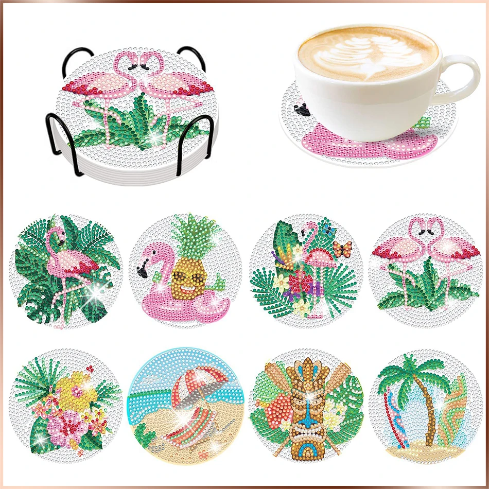 

GATYZTORY 8Pcs DIY Diamond Painting Coaster Diamond Mosaic Art Drink Cup Pad Table Placemat Home Decor Spring Summer Pattern