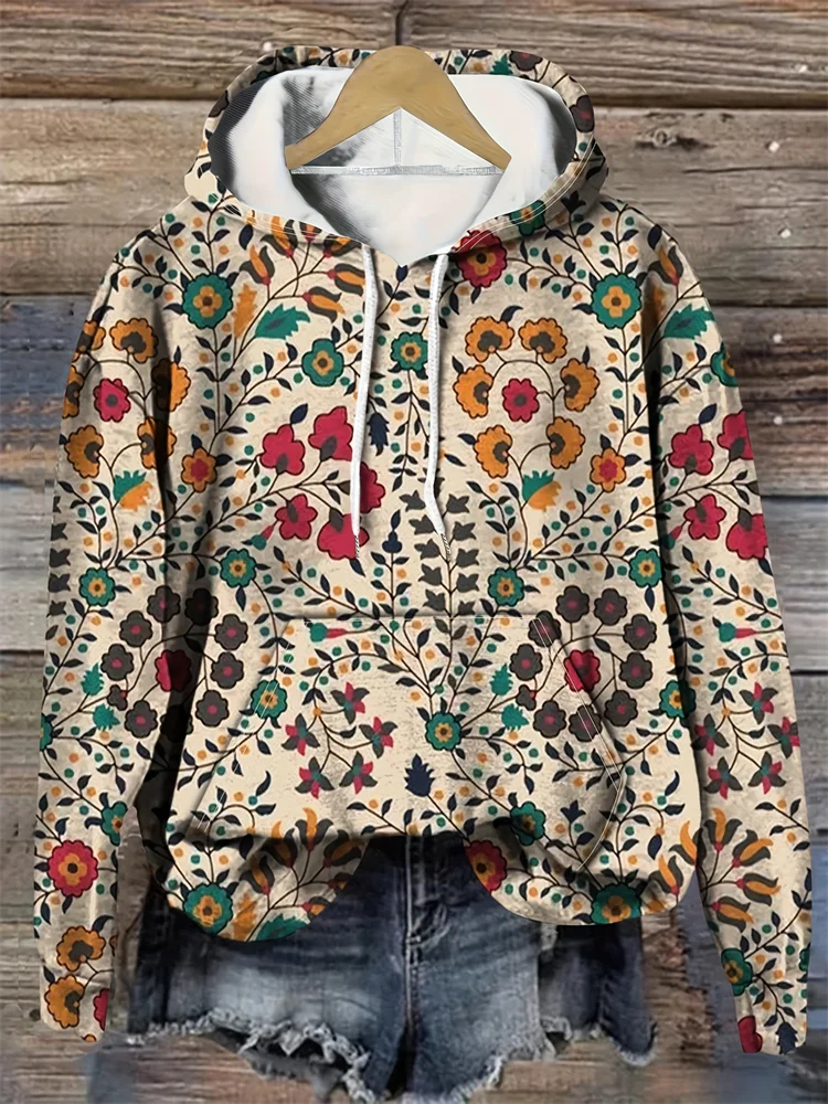 

Exquisite Flower Print Harajuku Pullover Hoodies Fashion Autumn Women's Sweatshirt Leisure Fashion Daily Female Long Sleeve Top