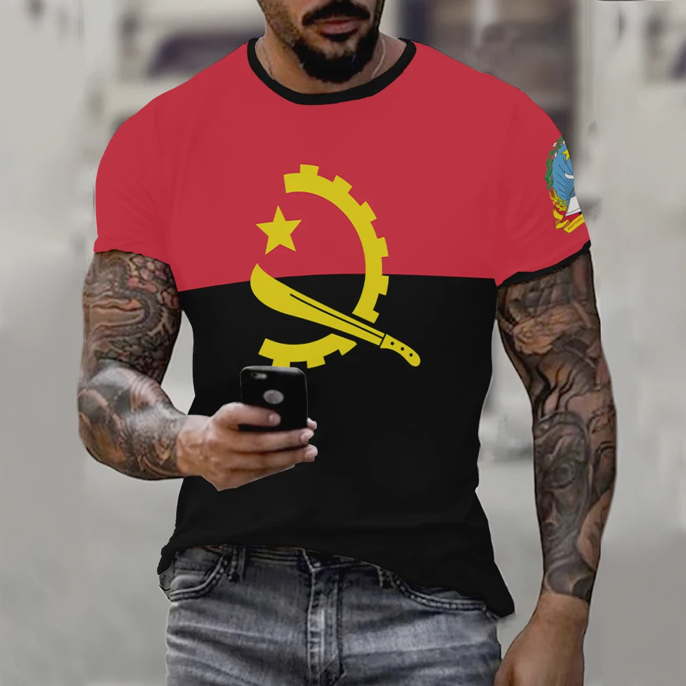 2024 NEW Angolan Flag Badge Emblem 3D Printed T-shirt Outdoor Unisex Breathable Sports Tops National Day Gifts Personalized Tee