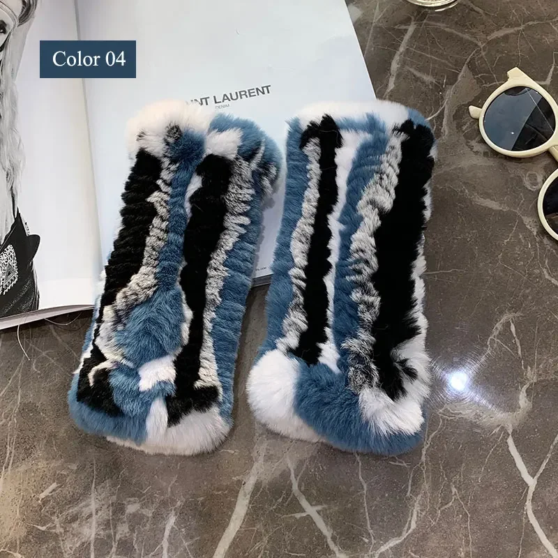 Warme Winterhandschuhe für Damen, 100 % natürliches echtes Rex-Kaninchenfell, weiche Strickhandschuhe, echte modische Damen-Handwärmer-Accessoires – Detail 11