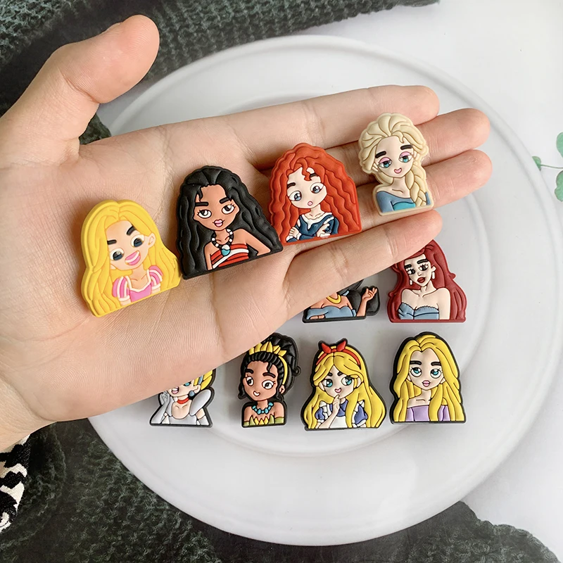 1-14pcs Disney Princess Shoe Charms for Clogs Sandals Decoration PVC Anime Cartoon Sandals Garden Shoe DIY Buckle Charms