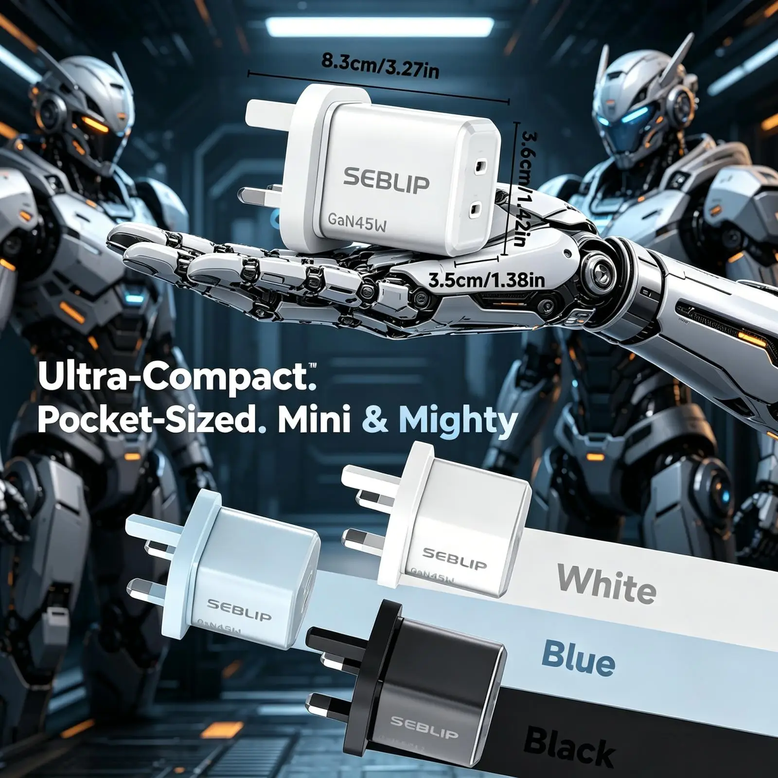 45W GaN Charger USB C Fast Charging Dual Port Wall Plug UK Travel Adapter White Black Blue for iPhone Samsung Laptop