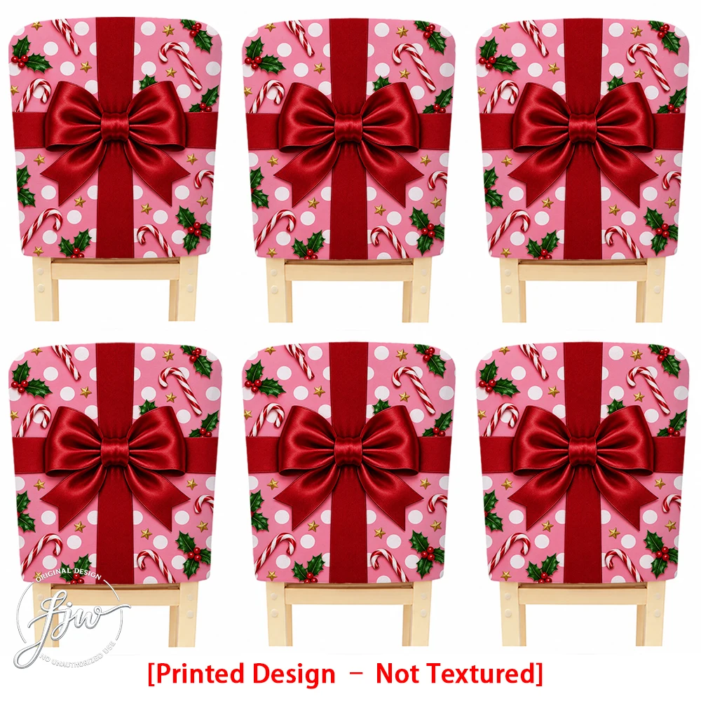 6/4/2pc Christmas Chair Back Covers, Pink Polka Dot Xmas Candy Cane Holly Print Dining Chair Slipcovers for Holiday Party Decor