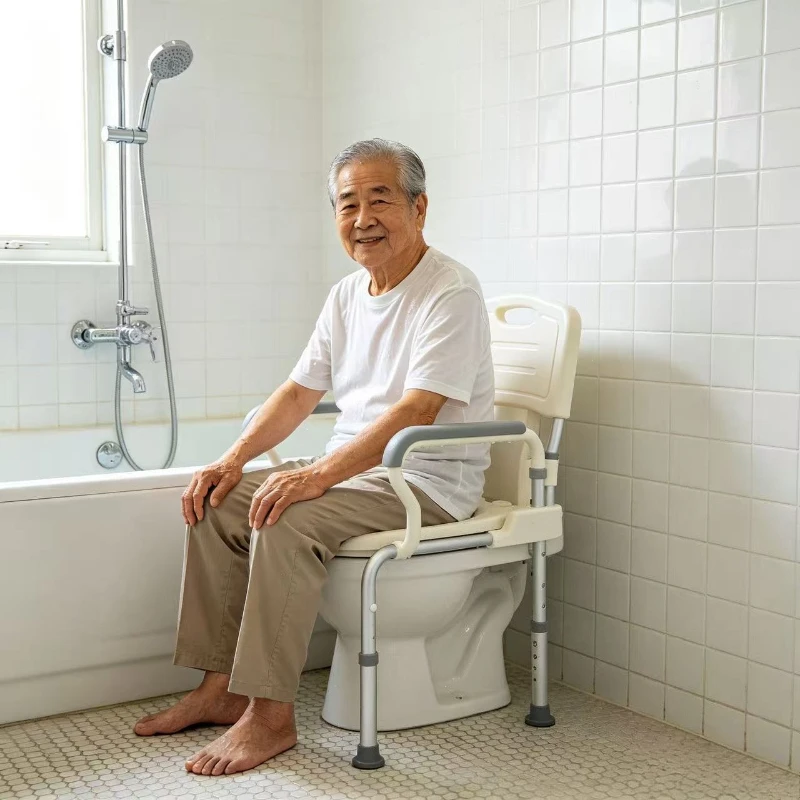 Height Adjustable Toliet Chairs for Seniors Portable Potty Shower Chairs for Elderly People Handicap Folding Bedside Commode