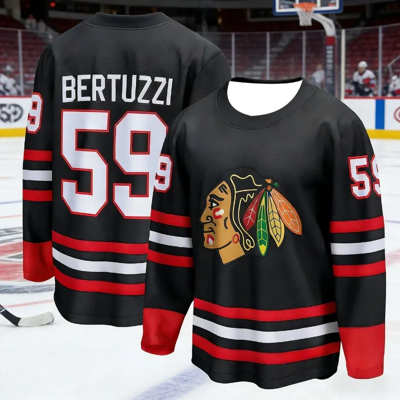 Chicago Ice Hockey Jersey Men's Blackhawks Black Long Sleeve Sports Sportswear Breathable Team Uniform for Hockey Fans Day &Gift image 2