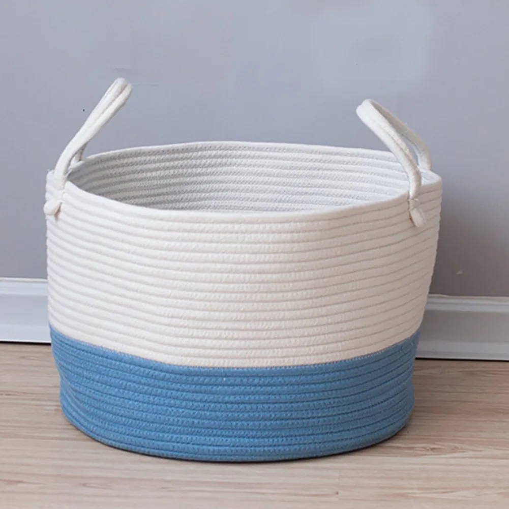 

Cotton Rope Woven Storage Baskets with Strong Handles Nursery Laundry Basket Kids Toy Hamper