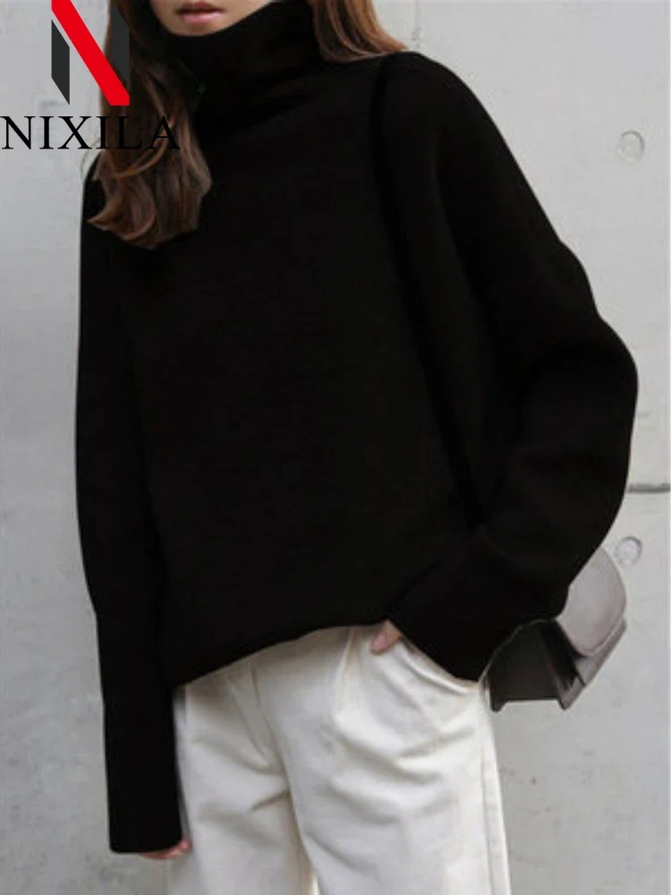 Neu im Herbst Winter Kint Damenpullover Rollkragen Langarm Tops Basic Casual Loose Jumper Outwear Pullover für Damen